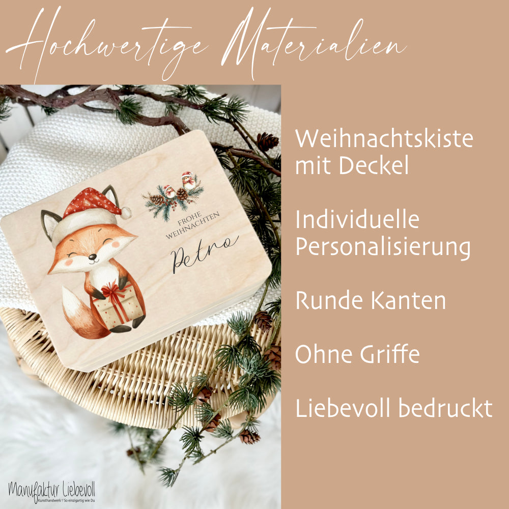 Holzbox Personalisiert Weihnachten Fuchs Geschenkbox Frohe Weihnachten Personalisierte Heiligabend für Kinder Fuchs Weihnachtsbox Holzkiste