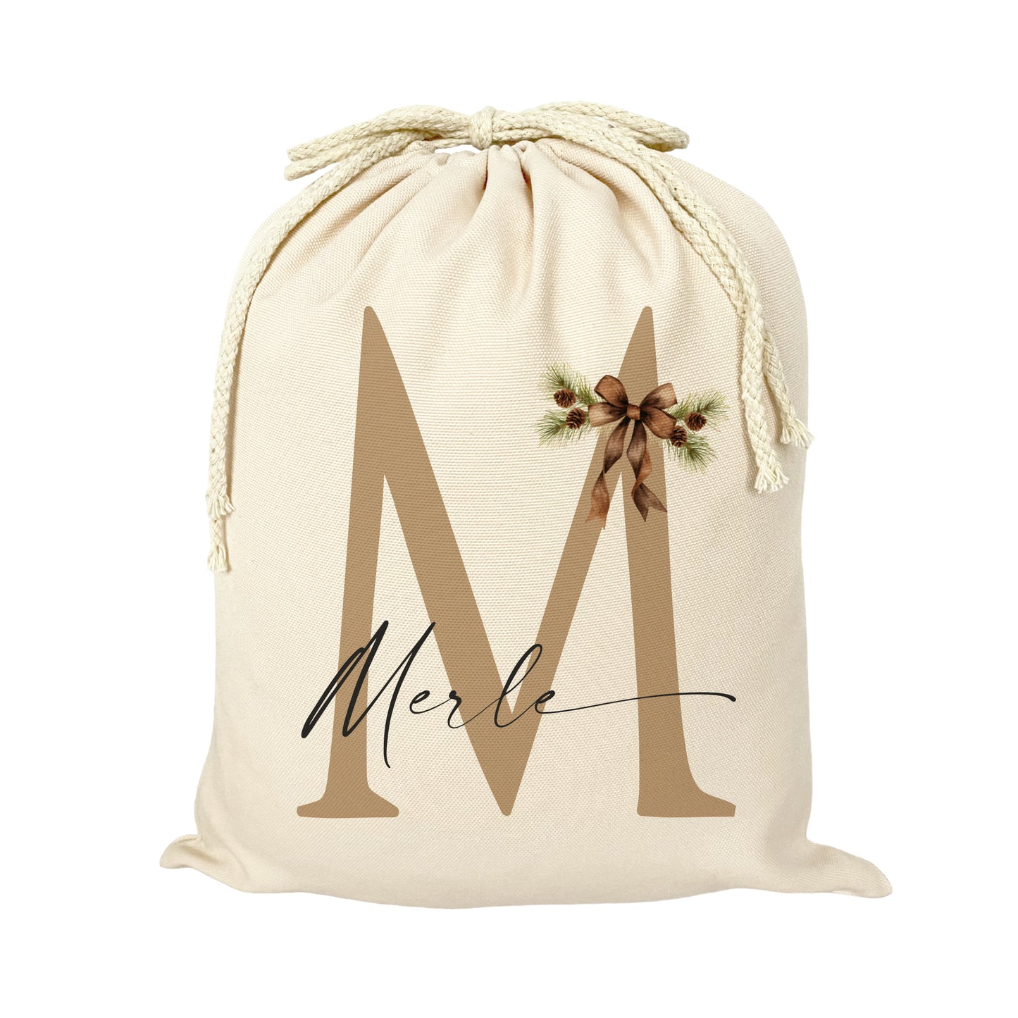 Weihnachtlicher Geschenkbeutel personalisiert mit dem Namen und Buchstaben Weihnachtssack