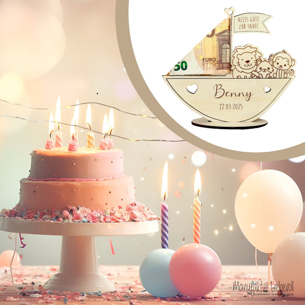 Geldgeschenk mit Namen zur Geburt, Taufe Geschenk Geburtstag Kommunion Konfirmation Firmung