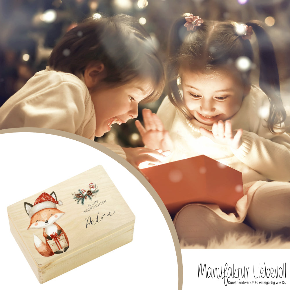 Holzbox Personalisiert Weihnachten Fuchs Geschenkbox Frohe Weihnachten Personalisierte Heiligabend für Kinder Fuchs Weihnachtsbox Holzkiste