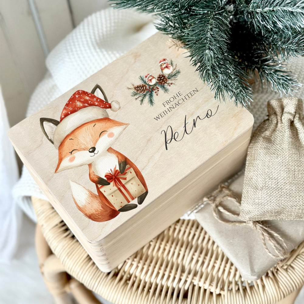 Holzbox Personalisiert Weihnachten Fuchs Geschenkbox Frohe Weihnachten Personalisierte Heiligabend für Kinder Fuchs Weihnachtsbox Holzkiste