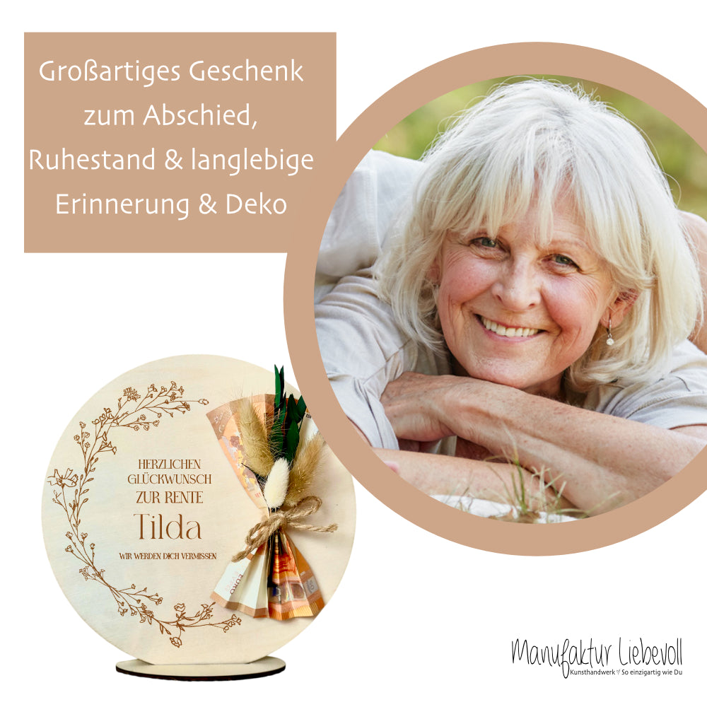 Geschenk Rente Frau, Geschenk zur Rente aus Holz personalisiert Kollegin Geschenk Ruhestand Mann Abschiedsgeschenk Arbeitskollegin Abschied