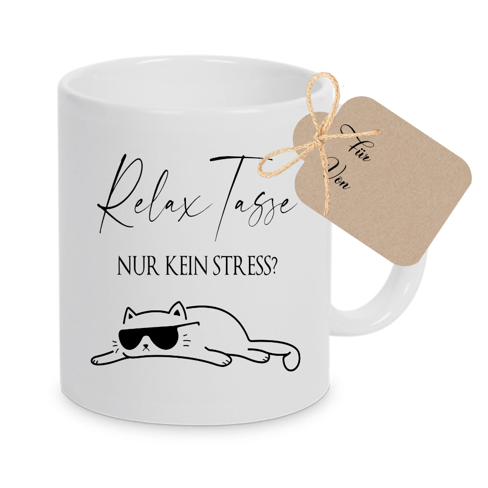 Relax Tasse Nur kein Stress, Katzen Tasse mit Spruch | 4 Tassenfarben zur Auswahl