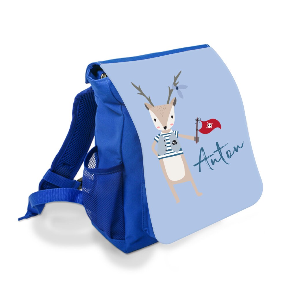Kinderrucksack "Pirat" in Blau mit dem Namen des Kindes | Individueller Rucksack liebevoll personalisiert | Tolles Geschenk für Kinder im Alter von 2-5 Jahre