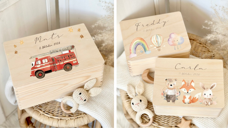 Personalisierte Erinnerungsboxen für Babys zur Geburt und Taufe. Besondere Geschenk für die Ewigkeit.