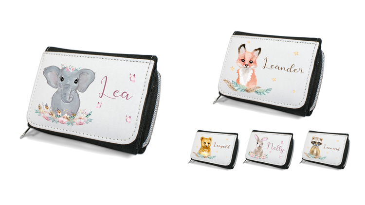 Niedliche Geldbörsen für Kinder mit Namen und tollen Motiven.
