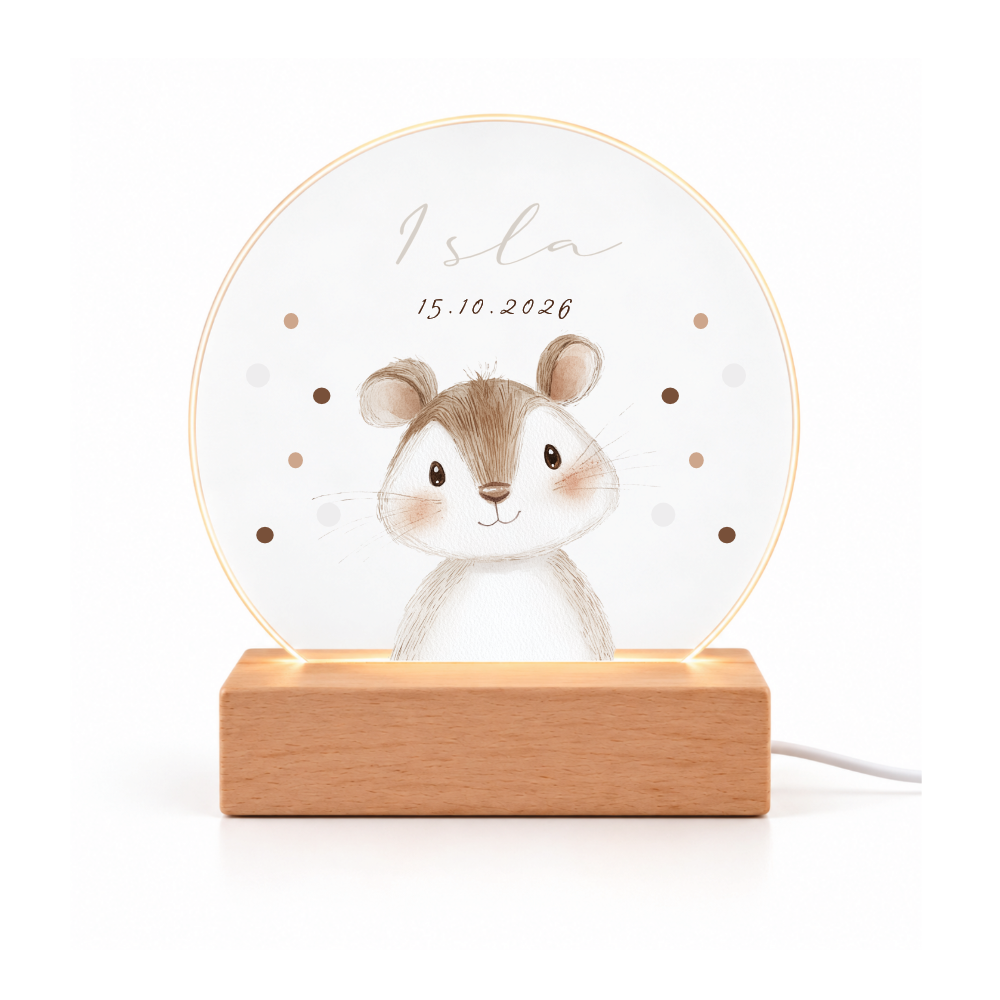 Nachtlicht personalisiert mit Namen & Tiermotiv – LED optional
