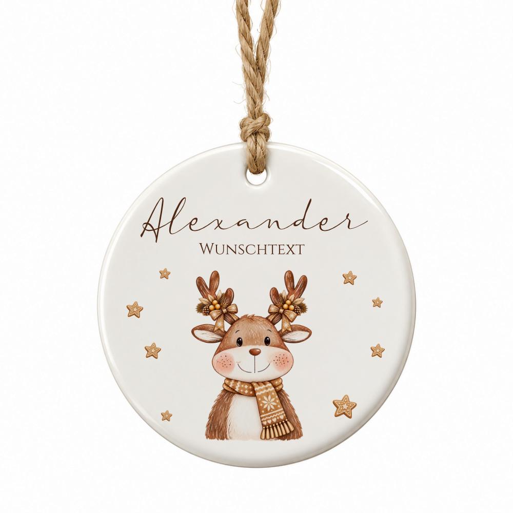 Weihnachtsanhänger aus Keramik personalisiert mit Namen – 6 Tiermotive
