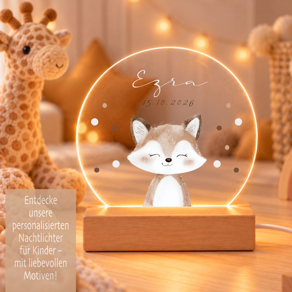 Nachtlicht personalisiert mit Namen & Tiermotiv – LED optional