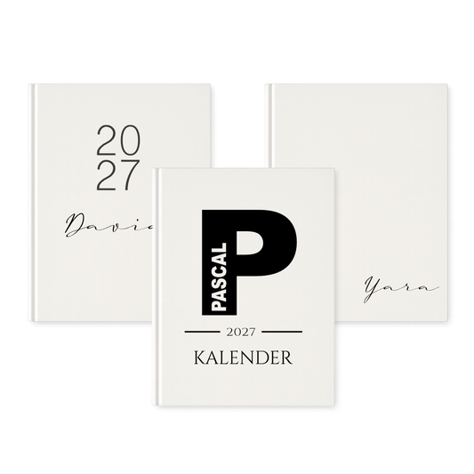 Personalisierter Terminplaner 2027 Din A5 | Minimalistischer Buchkalender mit Name | Weißes Hardcover – Manufaktur Liebevoll
