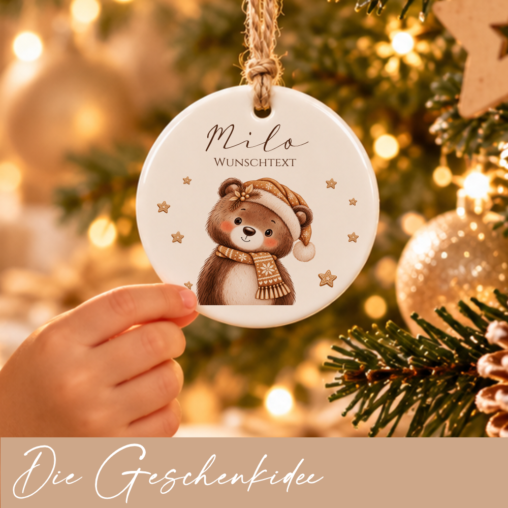 Weihnachtsanhänger aus Keramik personalisiert mit Namen – 6 Tiermotive