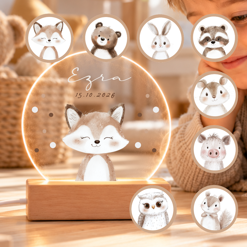 Nachtlicht personalisiert mit Namen & Tiermotiv – LED optional