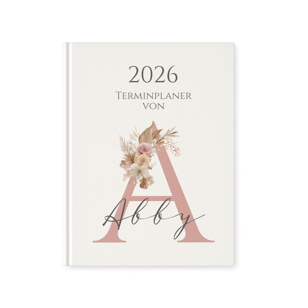Personaliserter Buchkalender 2026 Din A5 | Hardcover Terminplaner mit Name | Wochenplaner Weiß