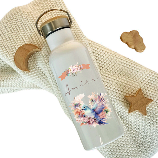 Trinkflasche Vogel mit Namen als Geschenkidee für Mädchen
