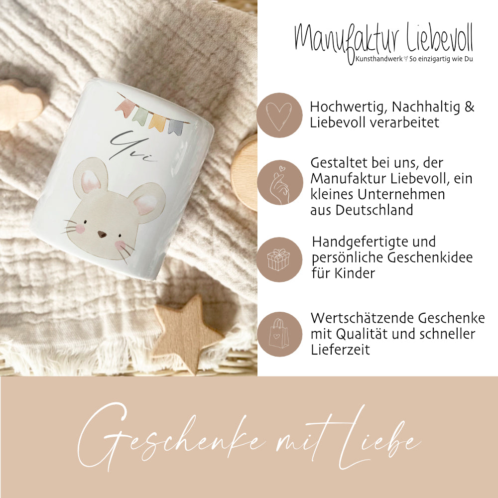 Personalisierte Spardose "Maus" mit Namen für Kinder