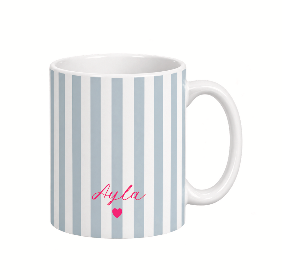 Personalisierte Keramiktasse mit Name – gestreifte Tasse mit Herz