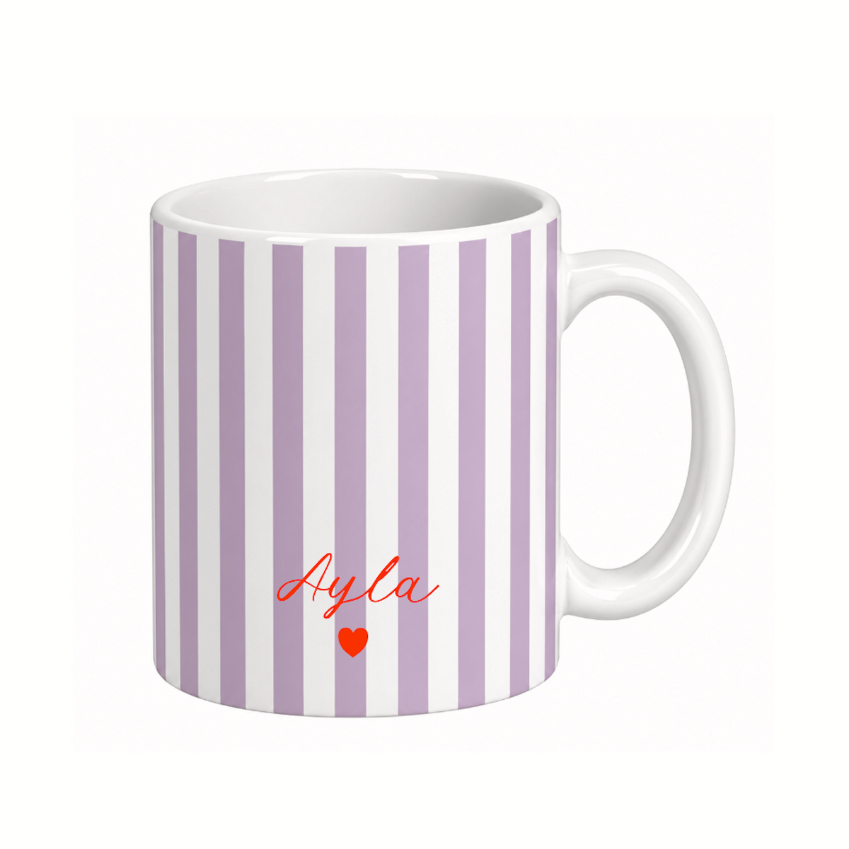 Personalisierte Keramiktasse mit Name – gestreifte Tasse mit Herz