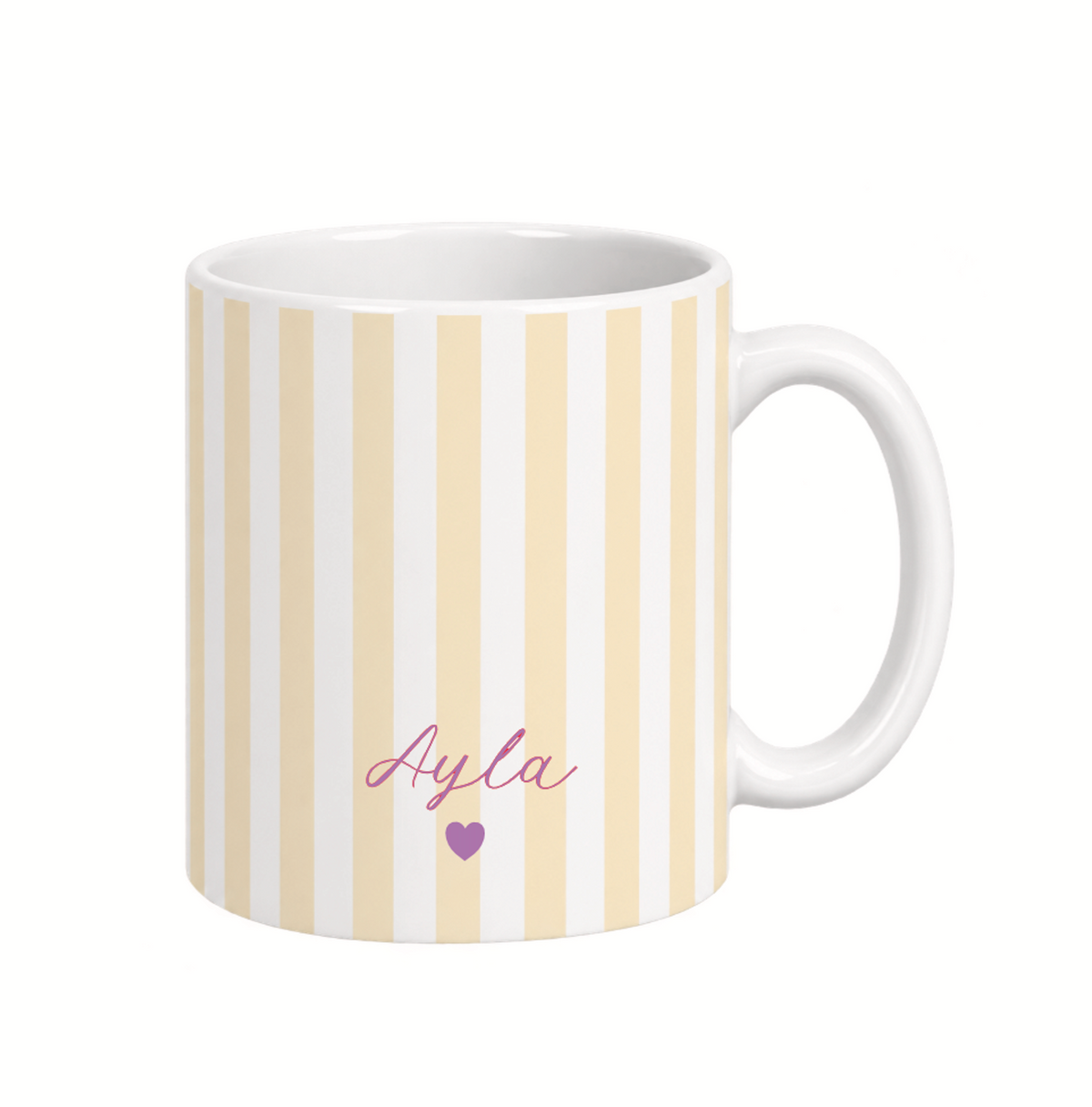 Personalisierte Keramiktasse mit Name – gestreifte Tasse mit Herz