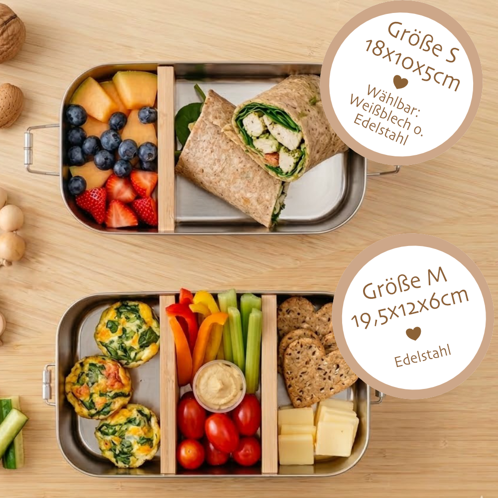 Personalisierte Kinder Brotdose mit Bambusdeckel – Süße Maus Motive im Boho-Stil – Edelstahl & Weißblech