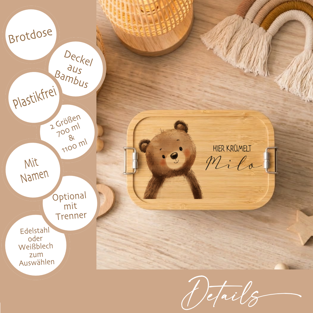 Brotdose mit Namen personalisiert Waldtiere | Lunchbox Kinder Kindergarten Schule S & M | Frühstücksdose Mädchen Jungen | Geschenk Einschulung