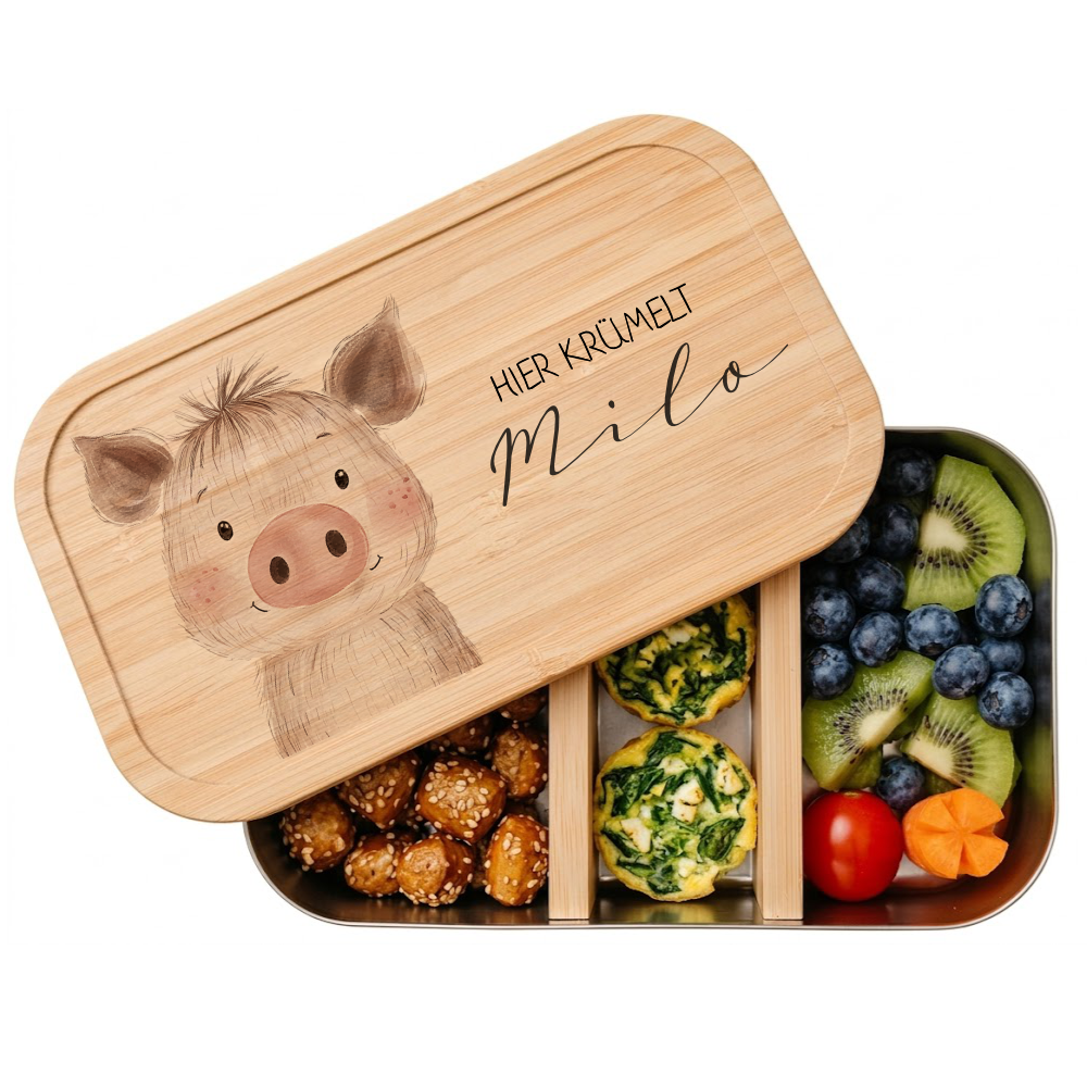 Brotdose mit Namen personalisiert Waldtiere | Lunchbox Kinder Kindergarten Schule S & M | Frühstücksdose Mädchen Jungen | Geschenk Einschulung