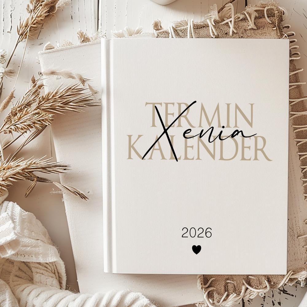 Personalisierter Terminplaner 2026 Din A5 | Hardcover Buchkalender mit Name | Weißes Cover, Modernes Design