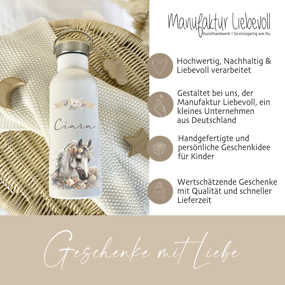 Edelstahl Trinkflasche Pferd für Mädchen als Geschenk