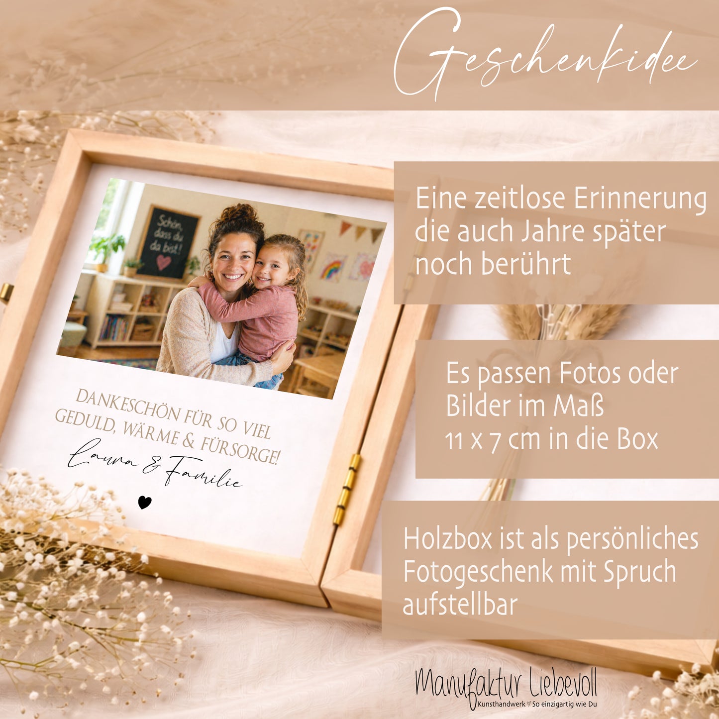 Erzieherin Geschenk personalisiert | Abschiedsgeschenk Kita Kindergarten | Danke Geschenk Erzieherin Holzbox Dankeschön mit Namen des Kind