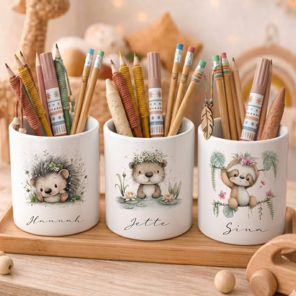 Personalisierter Keramik-Stiftehalter mit Namen | Individueller Stifteköcher für Kinder
