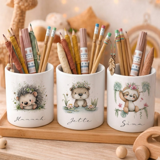 Personalisierter Keramik-Stiftehalter mit Namen | Individueller Stifteköcher für Kinder