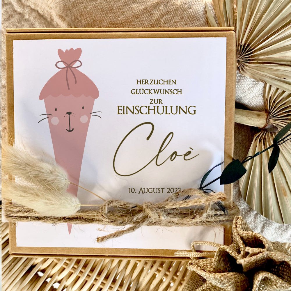 Personalisierte Geschenkbox zur Einschulung, Geschenkschachtel für Erstklässler, Geschenkverpackung zum Schulanfang