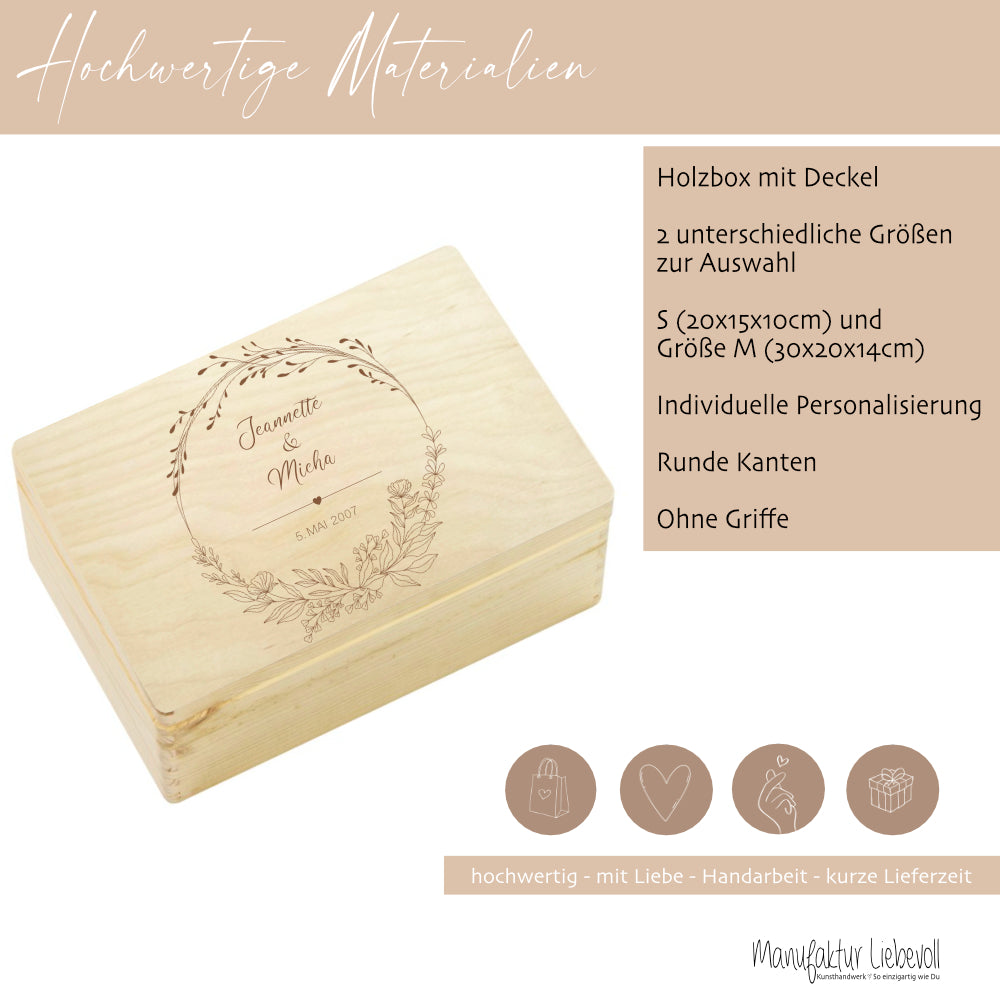 Personalisierte Erinnerungskiste zur Hochzeit, Holzbox als Geschenk für das Brautpaar, Hochzeitsgeschenk