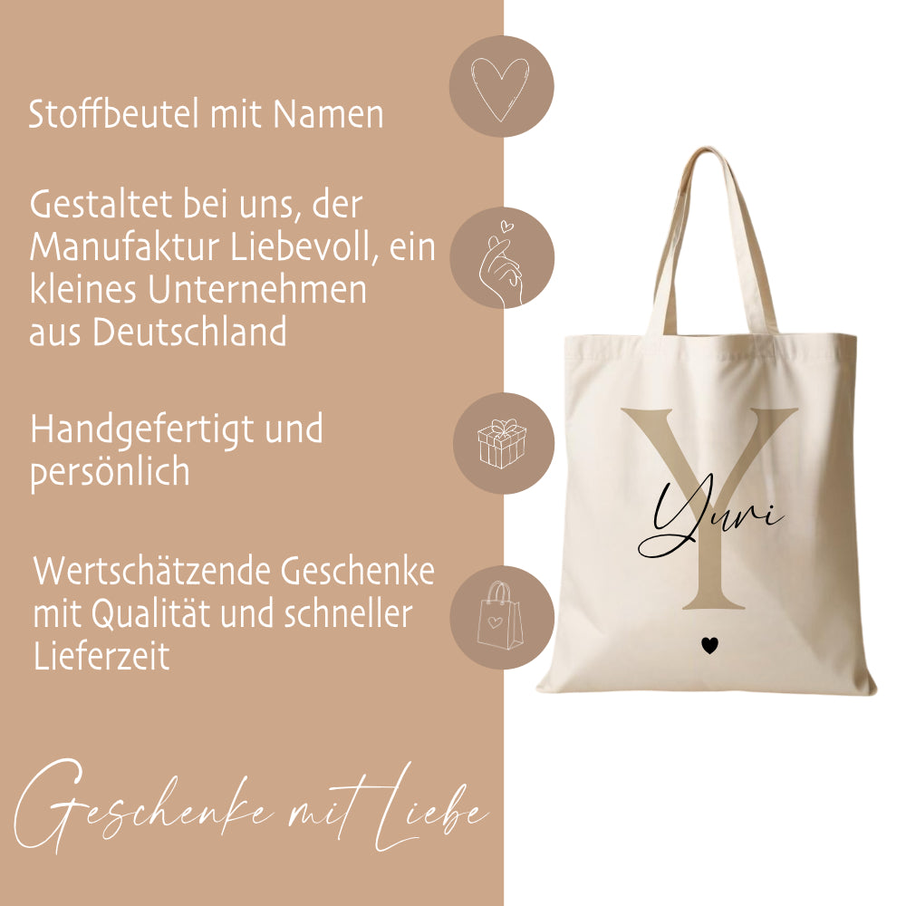 Stoffbeutel mit Namen und Buchstaben personalisiert