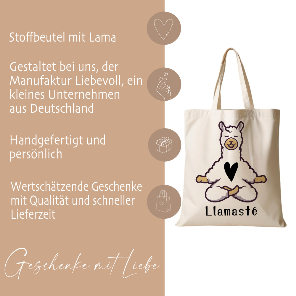 Stoffbeutel Lama Stofftasche Spruch Llamasté, Lächle... anspucken, Love ist Llamazing, No drama Llama