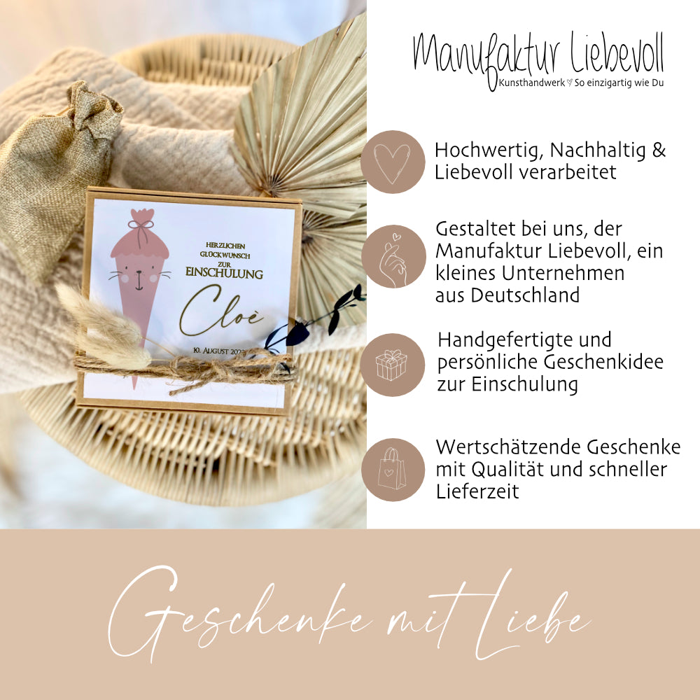 Personalisierte Geschenkbox zur Einschulung, Geschenkschachtel für Erstklässler, Geschenkverpackung zum Schulanfang