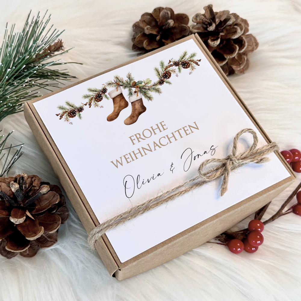 Geschenkschachtel Frohe Weihnachten I Geschenk Box Monogramm mit Namen Personalisiert I Weihnachtsgeschenk Karte I 3 Varianten