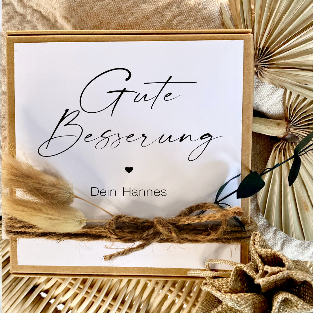 Geschenkverpackung "Gute Besserung" mit personalisierten Wunschtext, Geldgeschenk: Kraftgeschenk, Mutmacher, Genesung, Gesundheit