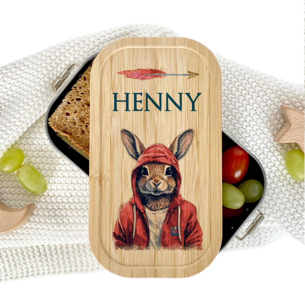 Lunchbox Hase als Geschenk mit Namen für Kinder Teenager