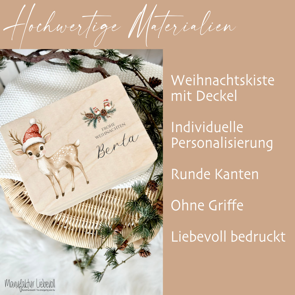 Weihnachten Holzbox Personalisiert Reh Holzbox Geschenk Frohe Weihnachten Personalisierte Heiligabend Box für Kinder Rehkitz Weihnachtsbox