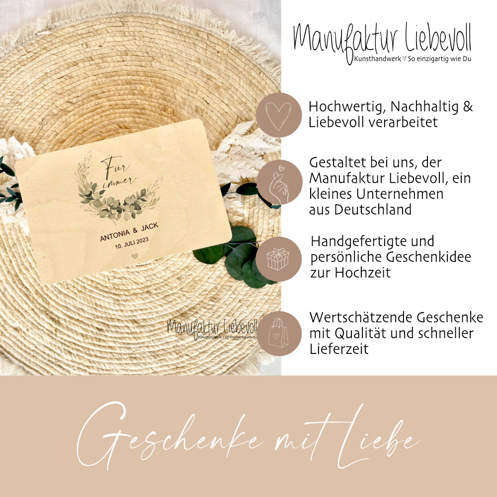 Personalisierte Erinnerungskiste zur Hochzeit "Für immer", Holzbox, Hochzeitsgeschenk