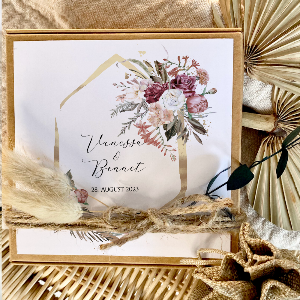 Geschenkverpackung zur Hochzeit, Individuelles personalisiertes Geldgeschenk inkl. Jutebeutel