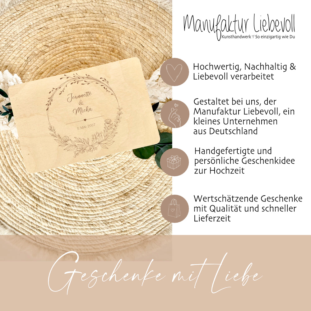 Personalisierte Erinnerungskiste zur Hochzeit, Holzbox als Geschenk für das Brautpaar, Hochzeitsgeschenk