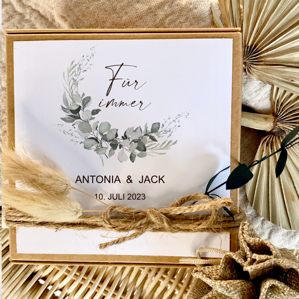 Personalisierte Geschenkverpackung zur Hochzeit, Individuelles Geldgeschenk inkl. Jutebeutel