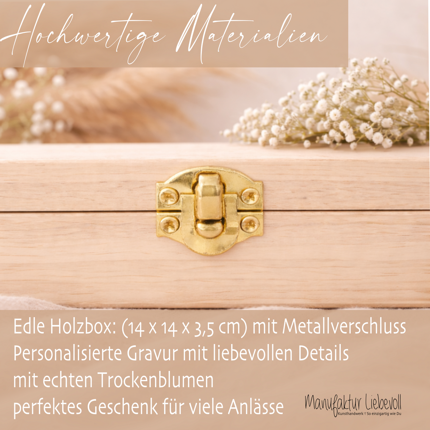 Geschenkbox zur Einschulung – personalisierte Holzbox mit Trockenblumen & Geldsäckchen