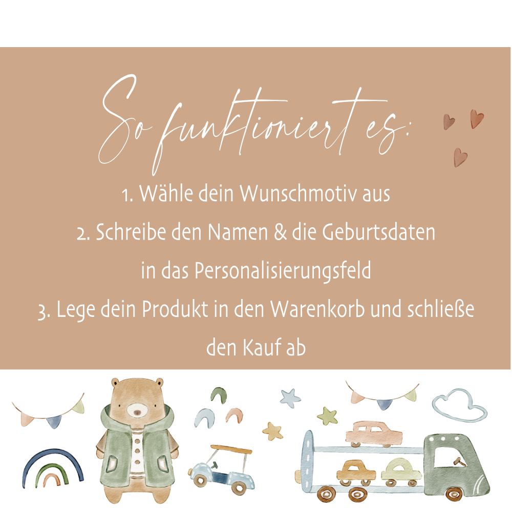 Personalisierte Holzkiste mit Name – Erinnerungskiste für Jungen mit Auto Motiv – Geschenk zur Geburt oder Taufe – 2 Größen