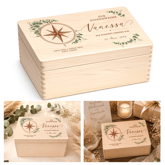 Personalisierte Erinnerungskiste Jugendweihe mit Namen & Datum | Geschenk zur Jugendweihe Mädchen Junge | Holzbox Jugendfeier | Erinnerungsbox Jugendweihe