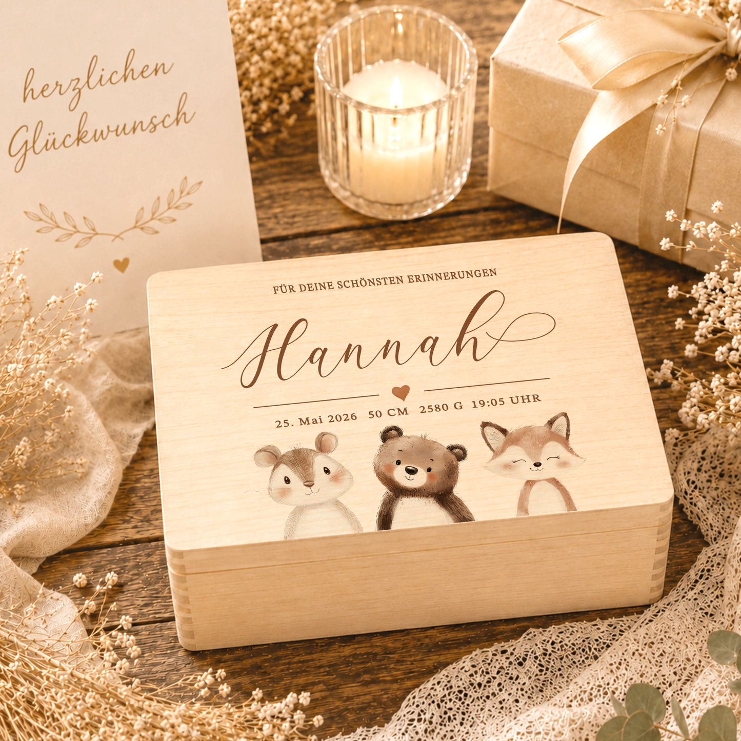 Personalisierte Erinnerungskiste Baby mit Geburtsdaten | Geschenk zur Geburt | Taufgeschenk mit Namen Holzkiste Baby Babybox personalisiert