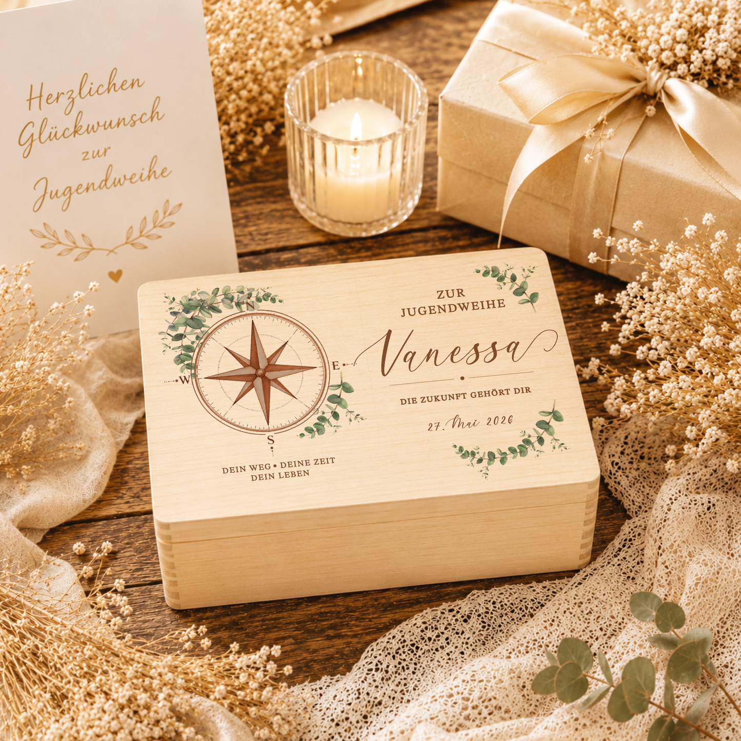 Personalisierte Erinnerungskiste Jugendweihe mit Namen & Datum | Geschenk zur Jugendweihe Mädchen Junge | Holzbox Jugendfeier | Erinnerungsbox Jugendweihe