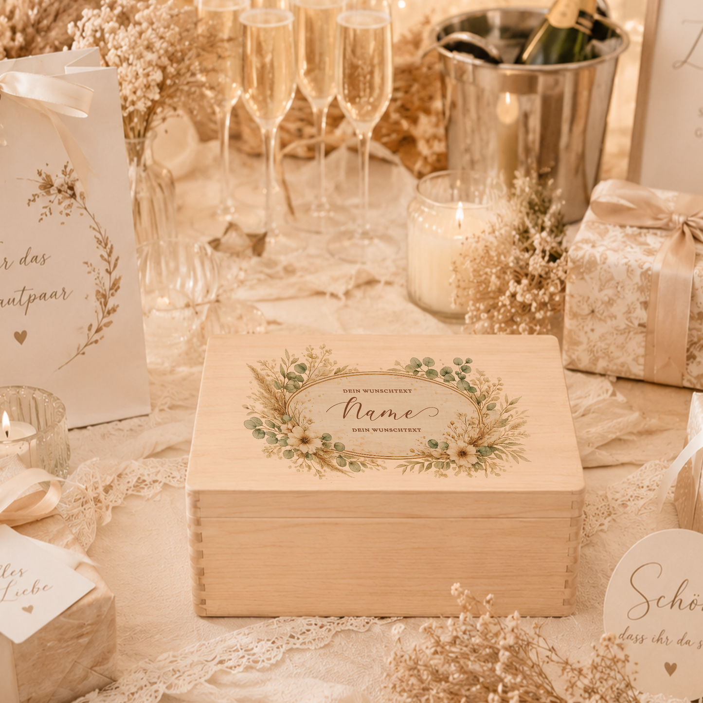 Personalisierte Holzbox mit Wunschtext, Erinnerungskiste mit Namen, Geschenk Geburtstag Hochzeit Abschied Dankeschön Holzkiste Geldgeschenk