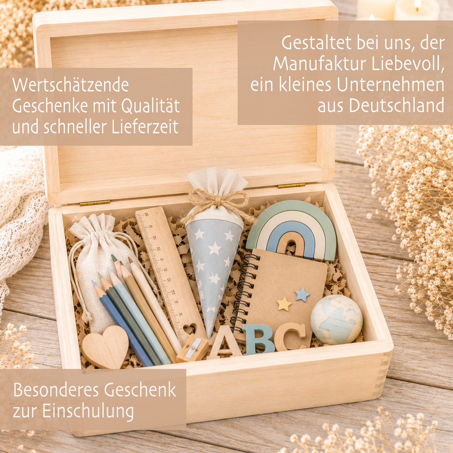 Erinnerungskiste Einschulung mit Namen | Schulkind 2026 | Personalisierte Holzbox